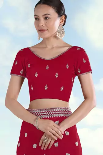 Rani pink georgette embroidery work saree with unstitched blouse piece