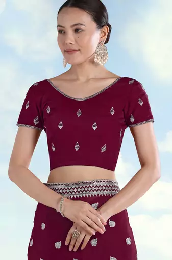 Wine georgette embroidery work saree with unstitched blouse piece