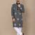 Black color unique cross pattern white thread embroidery with silver sequence silk men's kurta payjama set