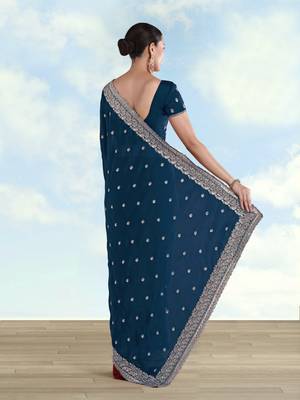 Rama georgette embroidery work saree with unstitched blouse piece 3
