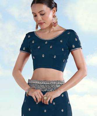 Rama georgette embroidery work saree with unstitched blouse piece 5