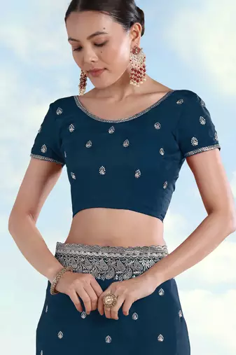 Rama georgette embroidery work saree with unstitched blouse piece