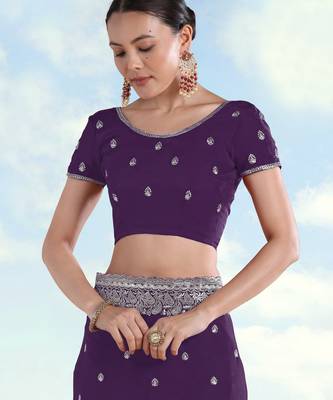 Purple georgette embroidery work saree with unstitched blouse piece 5