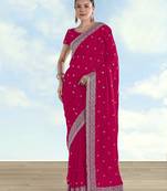 Pink georgette embroidery work saree with unstitched blouse piece