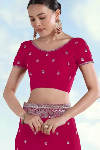 Pink georgette embroidery work saree with unstitched blouse piece