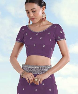 Lavender georgette embroidery work saree with unstitched blouse piece 5