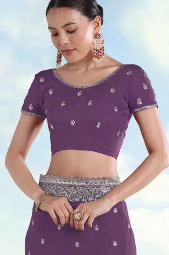Lavender georgette embroidery work saree with unstitched blouse piece