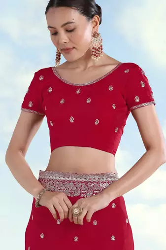 Rani pink georgette embroidery work saree with unstitched blouse piece