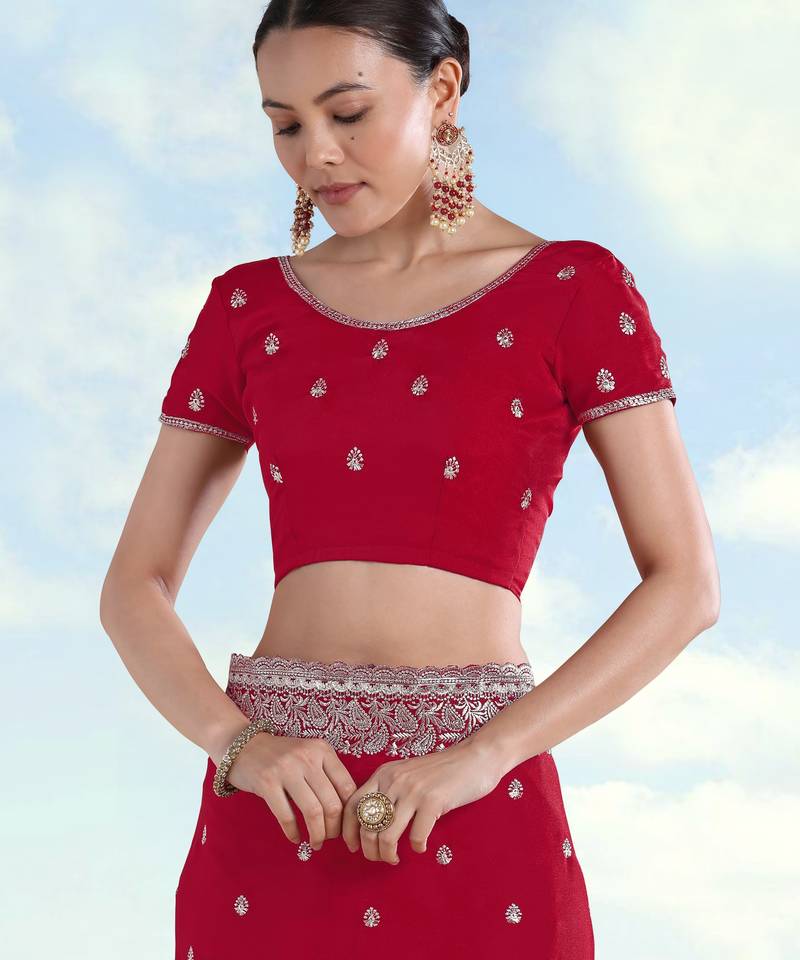 Rani pink georgette embroidery work saree with unstitched blouse piece