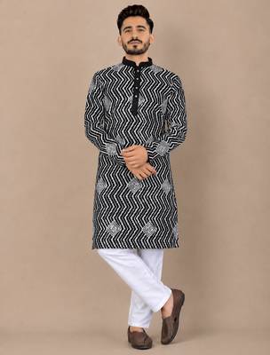 Black color unique cross pattern white thread embroidery with silver sequence silk men's kurta payjama set 2