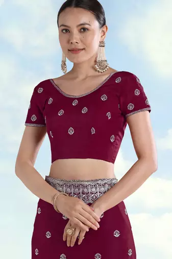 Wine georgette embroidery work saree with unstitched blouse piece