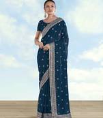 Morpich georgette embroidery work saree with unstitched blouse piece