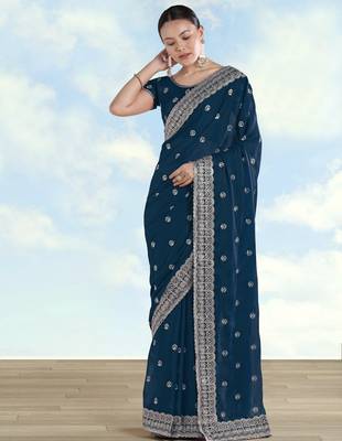 Morpich georgette embroidery work saree with unstitched blouse piece 2