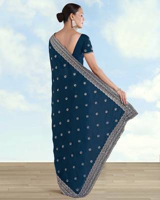 Morpich georgette embroidery work saree with unstitched blouse piece 3