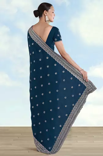 Morpich georgette embroidery work saree with unstitched blouse piece
