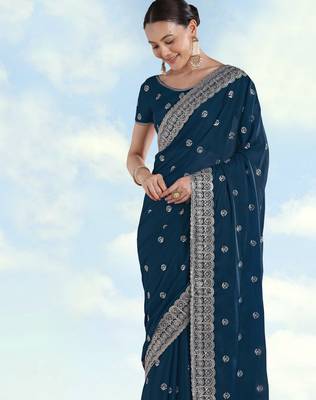 Morpich georgette embroidery work saree with unstitched blouse piece 4