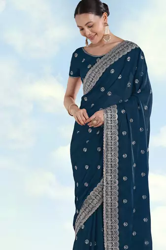 Morpich georgette embroidery work saree with unstitched blouse piece