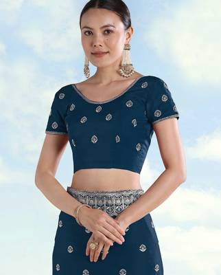 Morpich georgette embroidery work saree with unstitched blouse piece 5