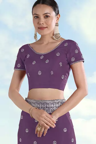Lavender georgette embroidery work saree with unstitched blouse piece