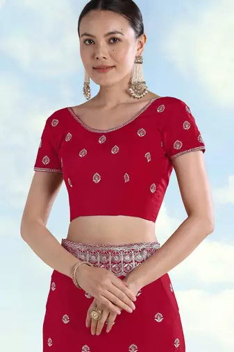 Pink georgette embroidery work saree with unstitched blouse piece