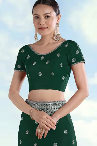 Green georgette embroidery work saree with unstitched blouse piece
