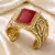 Red Stone Antique Gold Cuff Bracelet | Pearl Detailed Bridal Bangle | Traditional Indian Jewelry