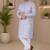 Grey color unique cross pattern white thread embroidery with silver sequence silk men's kurta payjama set