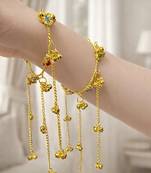 Gold Tone Ghungroo Bracelet | Multicolor Stone Ethnic Jewelry | Traditional Indian Design