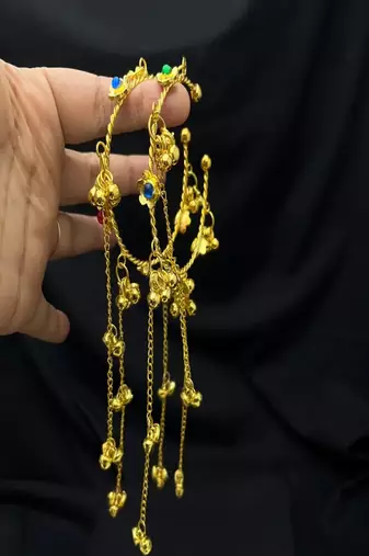 Gold Tone Ghungroo Bracelet | Multicolor Stone Ethnic Jewelry | Traditional Indian Design
