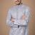 Grey color unique cross pattern white thread embroidery with silver sequence silk men's kurta payjama set