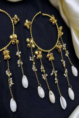 Gold Cowrie Shell Kaleere with Pearl Drops | Bohemian Bridal Bangles for Haldi Mehendi 2