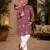Maroon color unique cross pattern white thread embroidery with silver sequence silk men's kurta payjama set