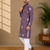 Purple color unique cross pattern white thread embroidery with silver sequence silk men's kurta payjama set