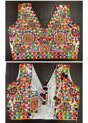 White embro embroidered polycotton v-neck blouse 2