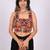 Black embroidered satin u-neck blouse
