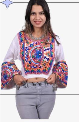 White embroidered rayon round-neck blouse 1
