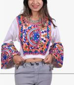 White embroidered rayon round-neck blouse