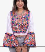 White embroidered rayon round-neck blouse