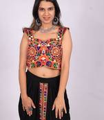 Black embroidered satin sweetheart-neck blouse