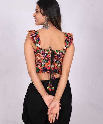 Black embroidered satin sweetheart-neck blouse 2