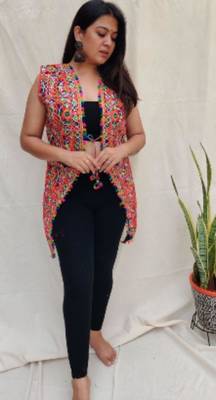 Multicolor embro embroidered cotton v-neck Jacket 1