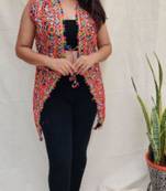 Multicolor embro embroidered cotton v-neck Jacket