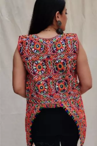 Multicolor embro embroidered cotton v-neck Jacket