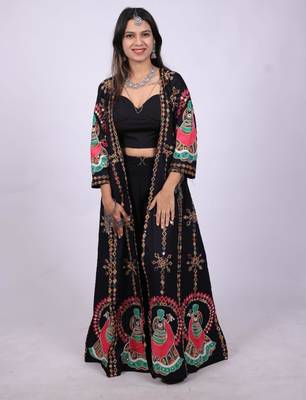 Black embroidered rayon long shrug 1