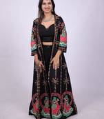 Black embroidered rayon long shrug