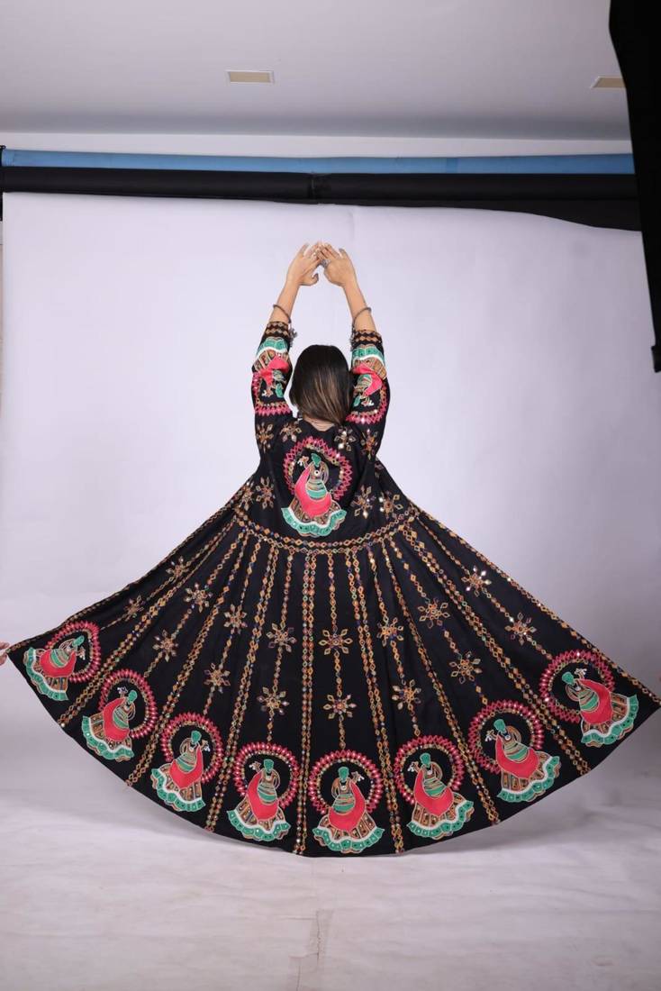 Black embroidered rayon long shrug