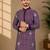 Purple color unique cross pattern white thread embroidery with silver sequence silk men's kurta payjama set