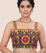 Multicolor embroidered cotton square-neck blouse