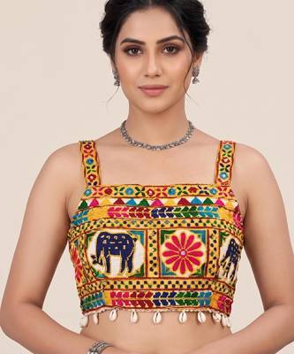 Multicolor embroidered cotton square-neck blouse 1