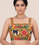 Multicolor embroidered cotton square-neck blouse